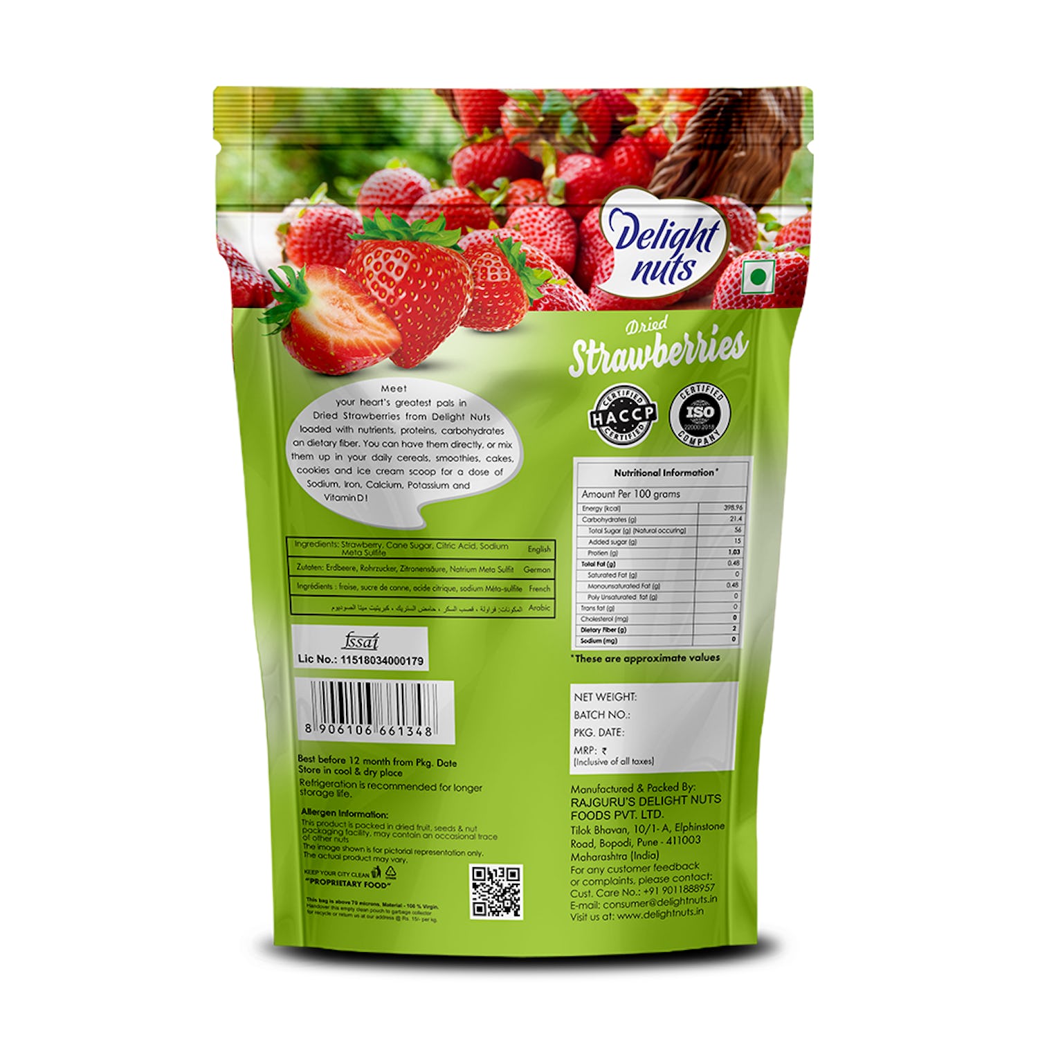 Delight Nuts Dried Strawberries, 150g
