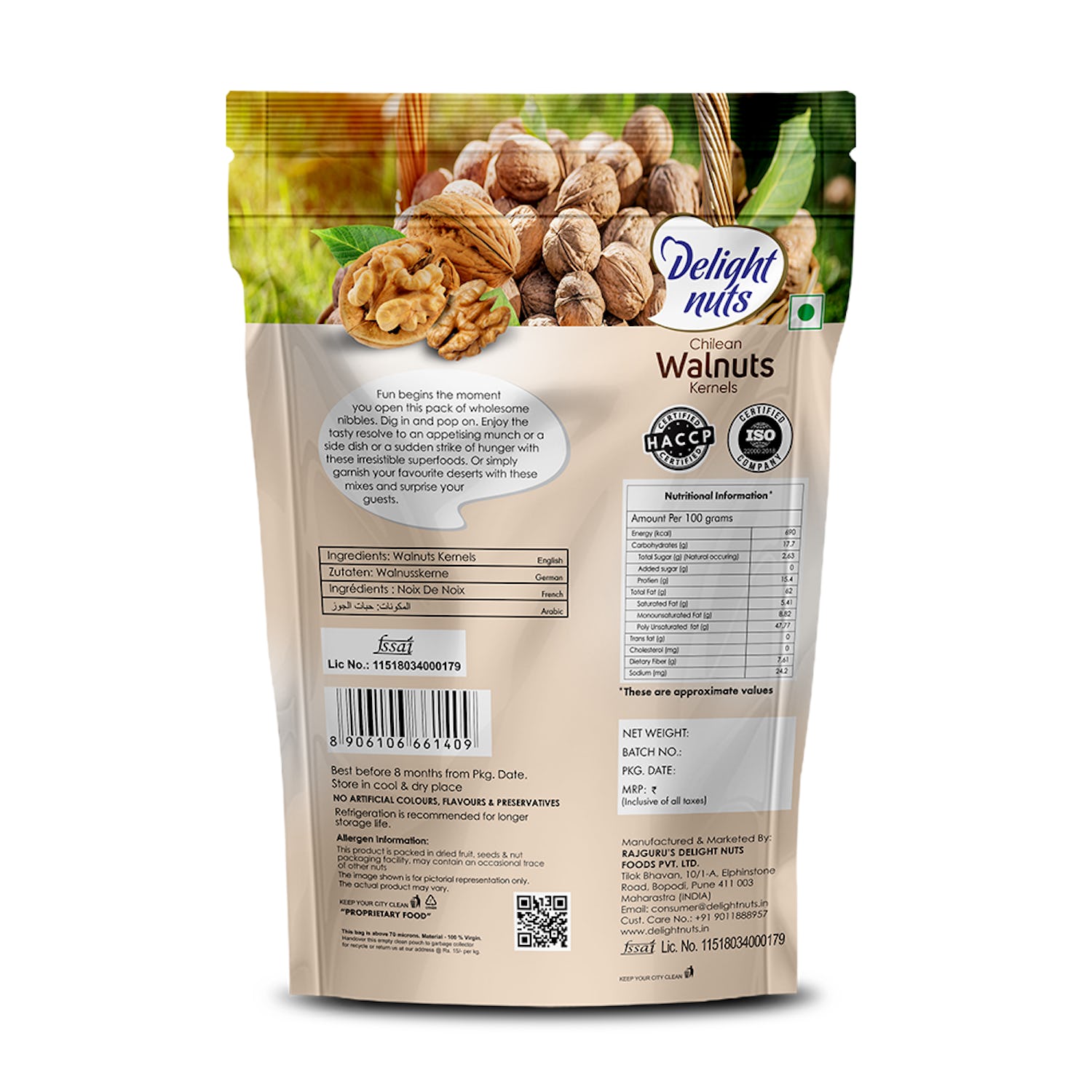 Delight Nuts Chilean Walnuts Kernels Pack, 200g