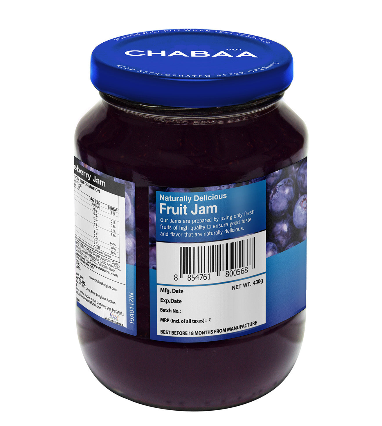 Chabaa Fruit Jam, Blueberry, 430g (Imported)