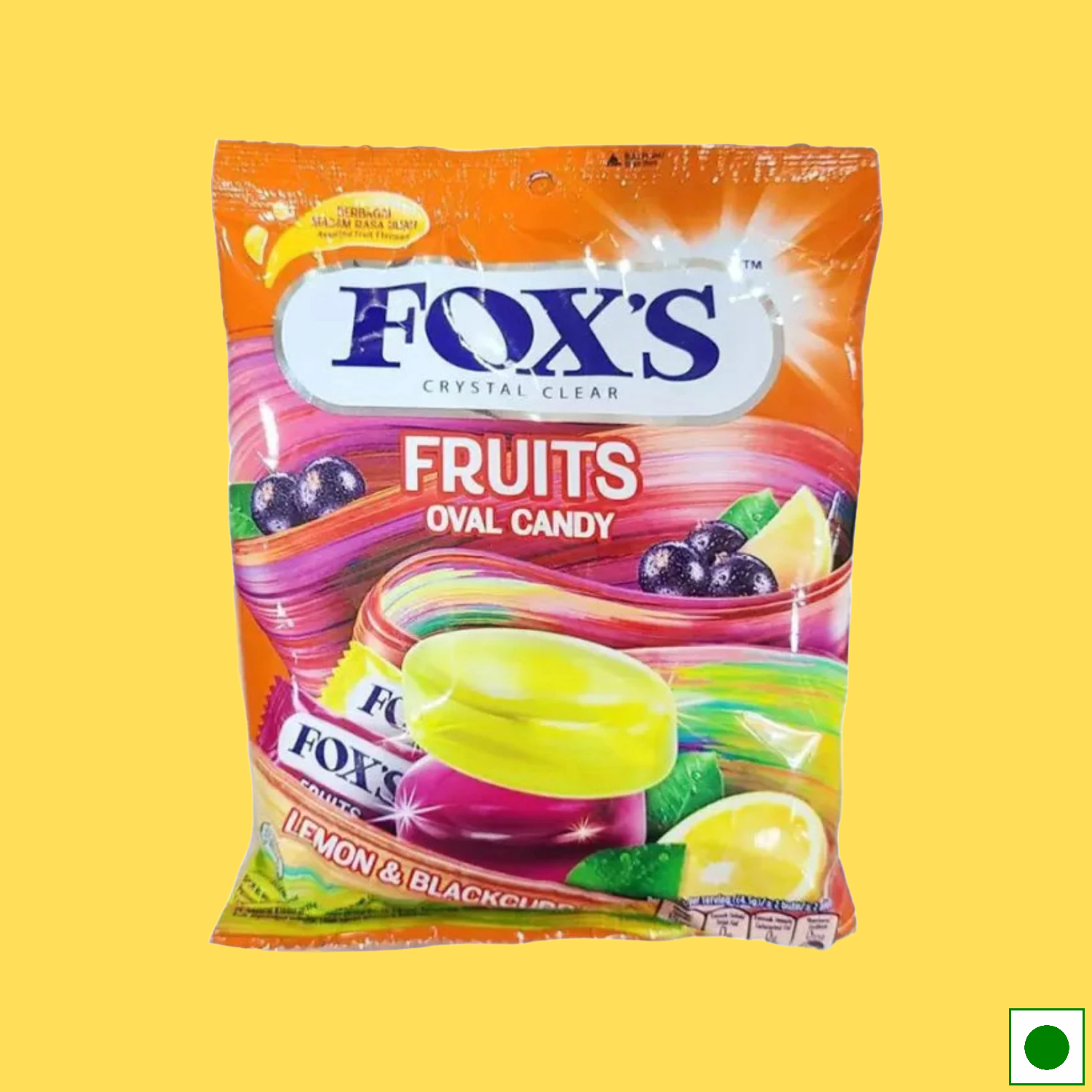 Fox's Fruits Oval Candy- Lemon and Blackcurrant, 125g (Imported)