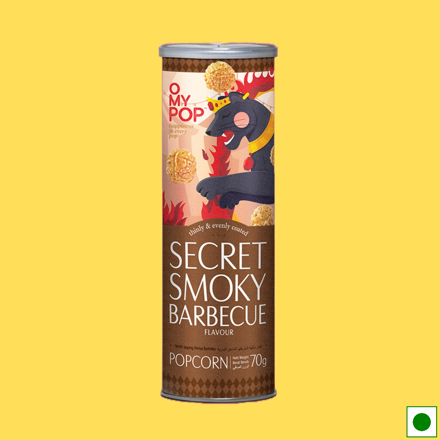 OMYPOP Secret Smoky Barbecue Popcorn, 70g (Imported)