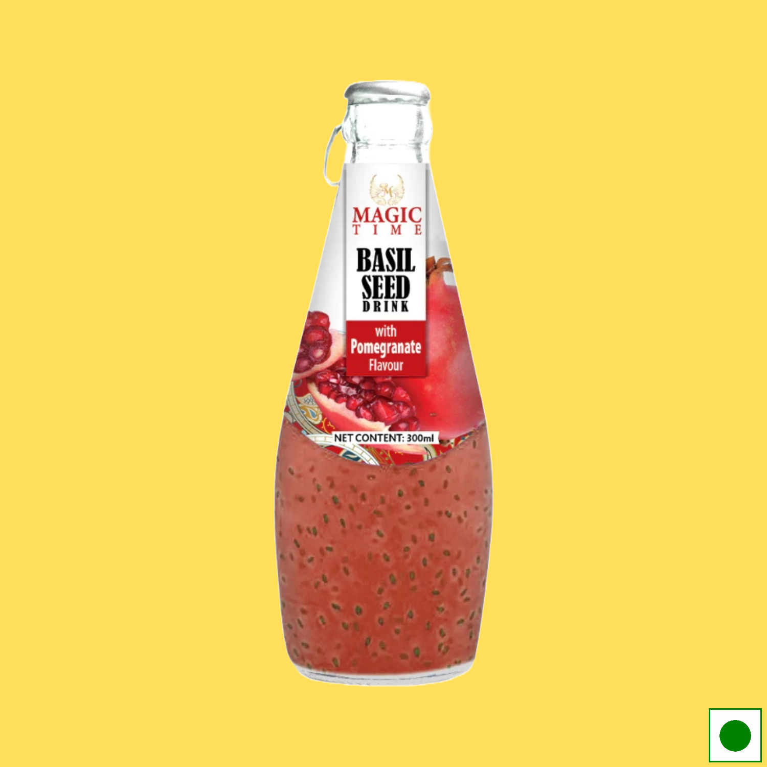 Magic Time Pomegranate Flavored Basil Seed Drink, 300ml (Imported)