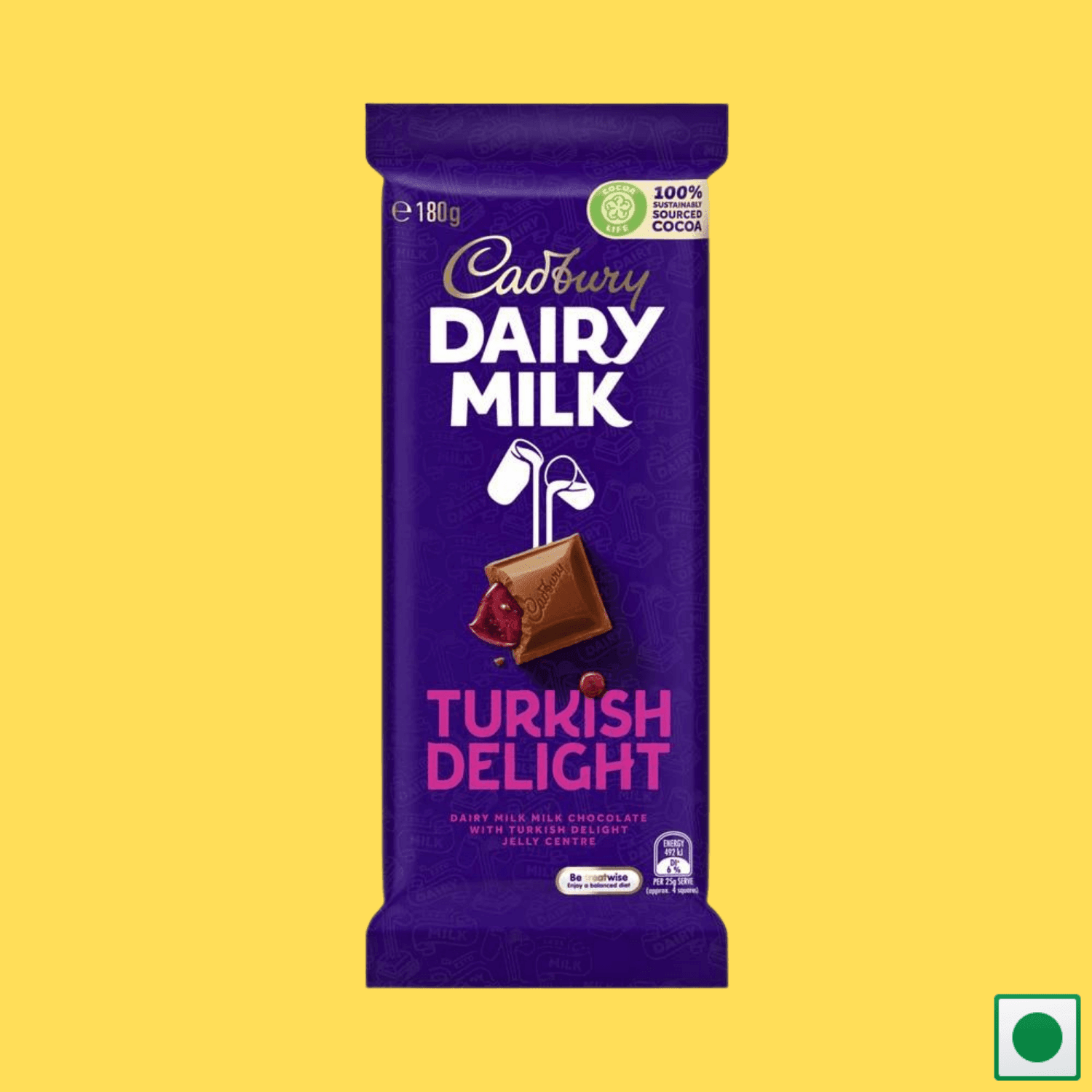 Cadbury Dairy Milk Turkish Delight Chocolate, 180g (Australian Imported) - Super 7 Mart