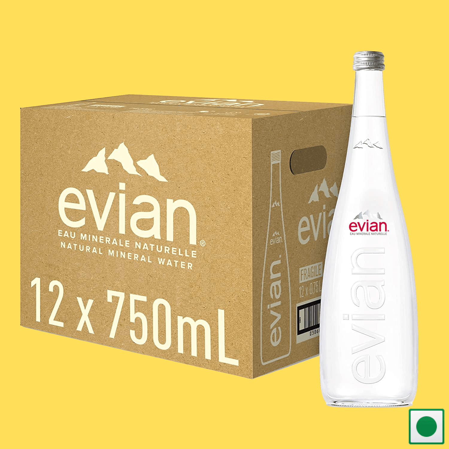 Evian Natural Mineral Water Glass Bottle, 12 x 750ml (Imported) - Super 7 Mart