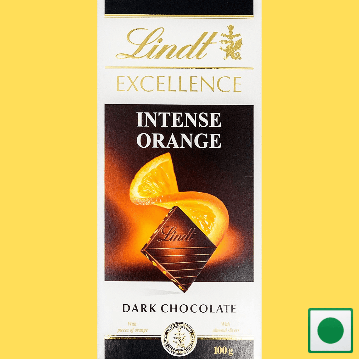 Lindt Excellence Orange Intense Chocolate with Almonds 100gm (Imported) - Super 7 Mart