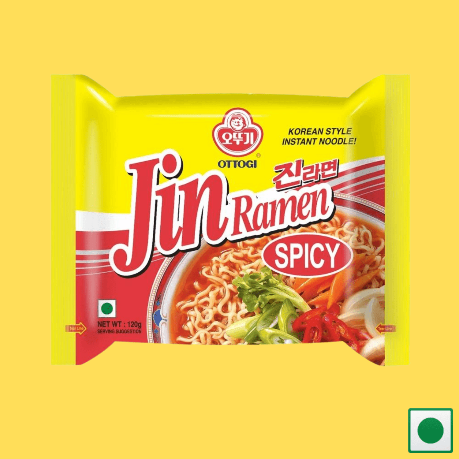 Ottogi Spicy Jin Ramen Korean Noodles, 120g (Imported) - Super 7 Mart
