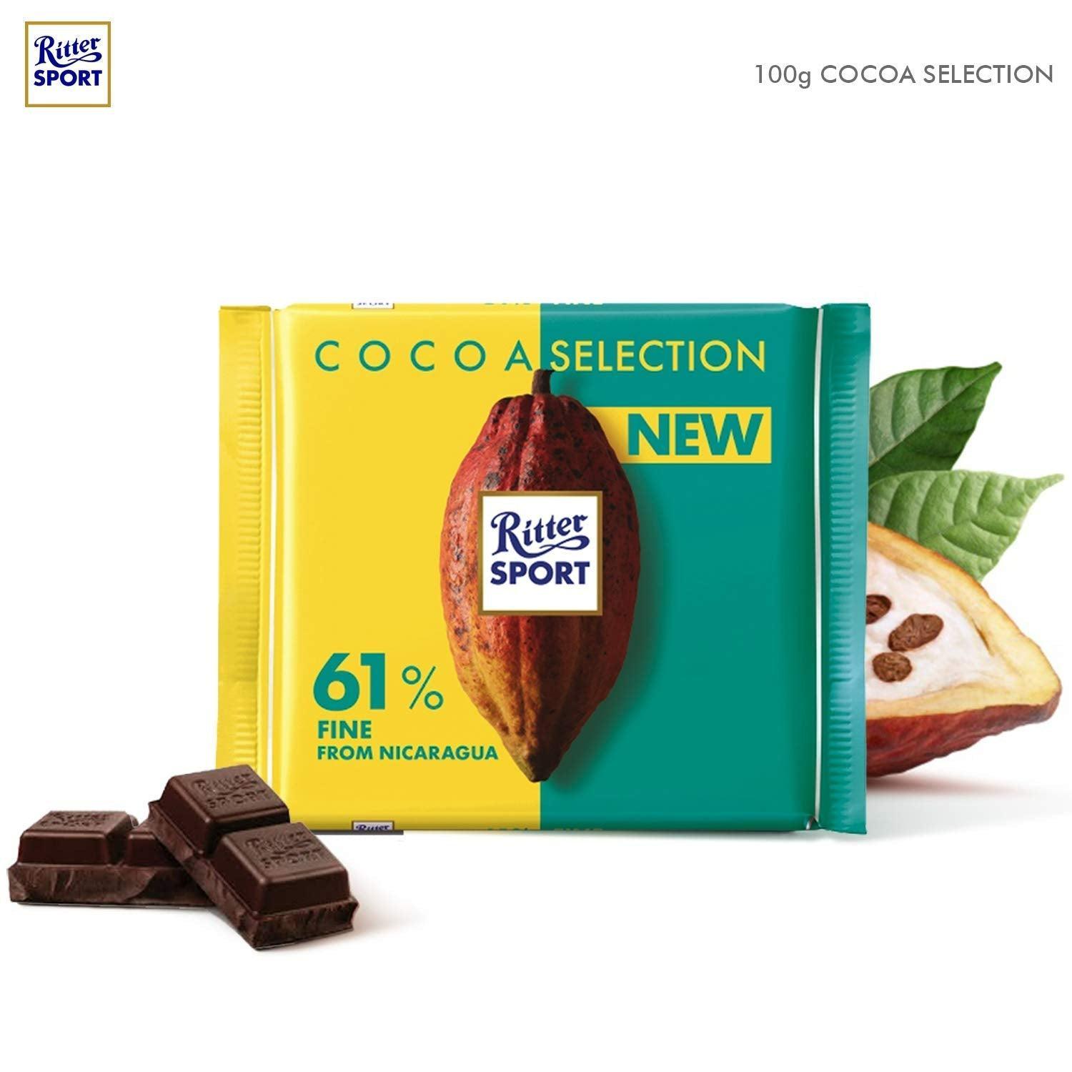 Ritter Sport Cocoa Dark Chocolate with 61% Fine from Nicaragua,100g (Imported) - Super 7 Mart