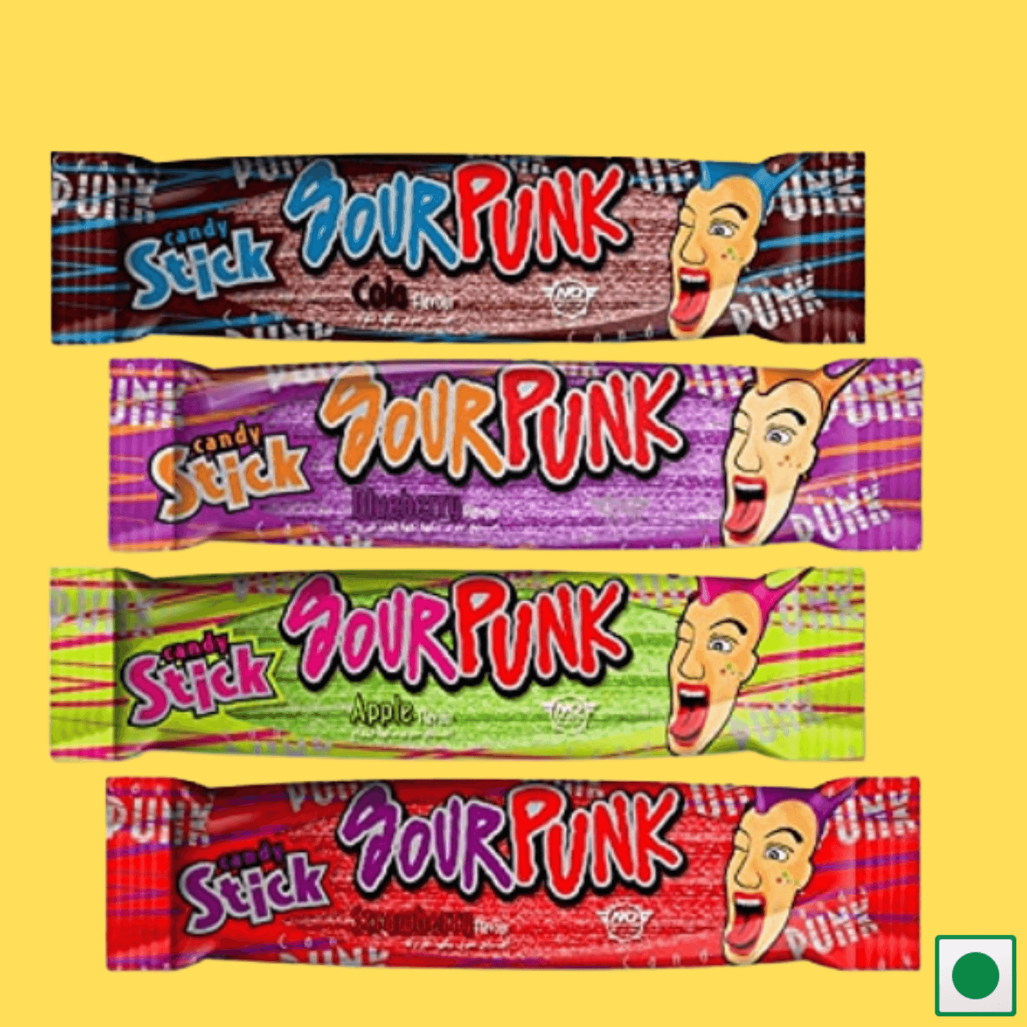 Sour Punk Mix Chewy Candy Jelly Sticks 40g X 24Pcs (Strawberry, Apple, blueberry & Cola) (Imported) - Super 7 Mart